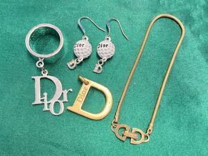 kmr05▼ChristianDiorディオール ブレスレット リング ピアス ネックレストップ ゴールド シルバー アクセサリー 4点おまとめ▼