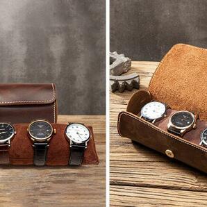 腕時計 収納ケース (F189) 時計ケース3本 円筒形 腕時計ケース ウオッチケース コレクションケース 本革 プレゼント ブラウンの画像2