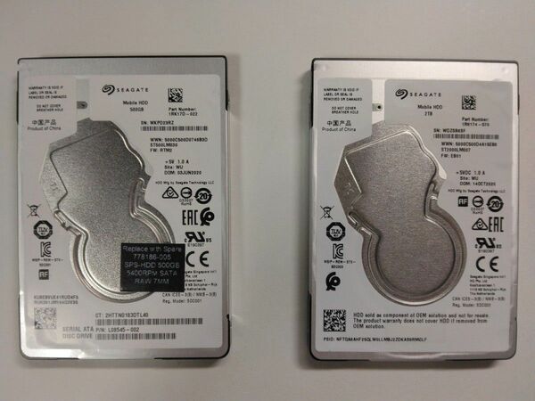 SEAGATE 2.5インチ HDD 2台セット: 500GB（動作品）＋2TB（ジャンク品）