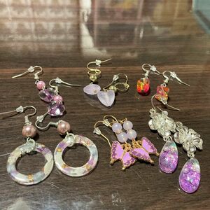 ピアス アクセサリーパープル系６点セット中古品