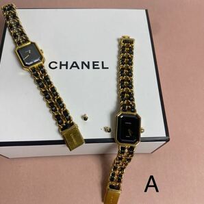 １円スタートCHANEL プルミエール 腕時計 ２つセット まとめ ゴールド 稼働品 ブラック レザー エルサイズ ×2の画像1