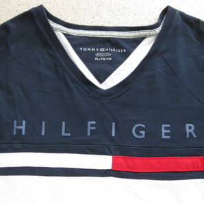 ★TOMMY HILFIGER/トミーヒルフィガー★半袖★ポロシャツ★Vネック★紺×白×赤★XL★の画像2