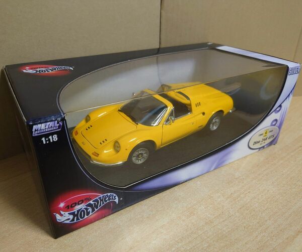 1/18 フェラーリ ディーノ246GTS Ferrari Dino イエロー Hot Wheels製ダイキャスト製ミニカー中古