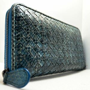 【入手困難】ボッテガヴェネタ BOTTEGA VENETA ラウンドファスナー 長財布 パイソン エメラルドグリーン 本皮レザー メンズ レディース