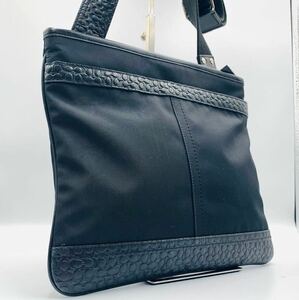 【希少】コーチ COACH サコッシュ クロスボディショルダーバッグ オプアート エンボス 黒ブラック レザー ビジネス メンズ レディース鞄