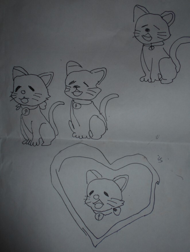 Нарисованное от руки изображение трех братьев-котов, использовал, 1 кусок, произведение искусства, Рисование, другие