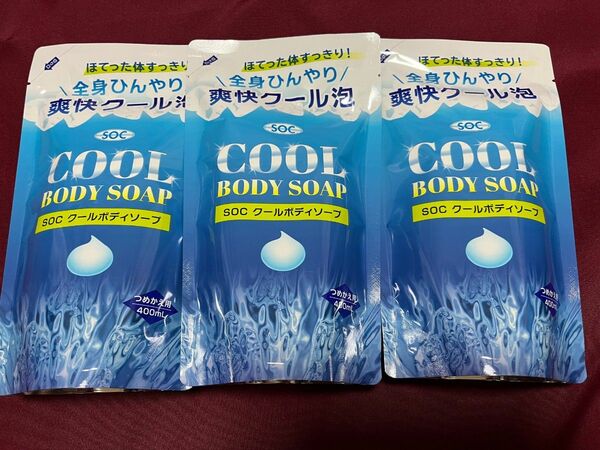 クール　ボディーソープ　400ml　詰替用　 ３袋セット　ほってた体すっきり　　 全身ひんやり　爽快クール泡　液体　詰替え用