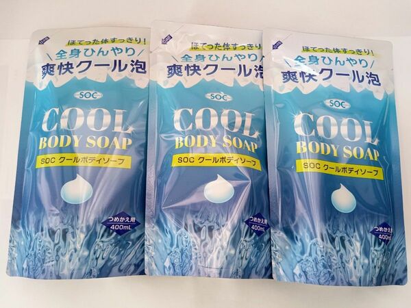 クールボディソープ　400ml　詰替用　 ３袋セット　ほってた体すっきり　　全身ひんやり　爽快クール泡　