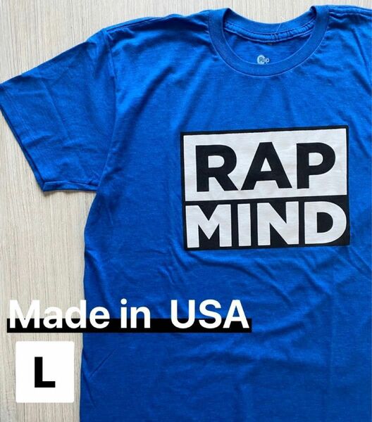 新品 USA製 RAP MIND Tシャツ 半袖 ラッパー ラップ ボックスロゴ 青 ブルー L