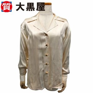[ daikokuya shop 82]CHANEL Chanel blouse 38 beige silk lady's tops lustre . collar shirt long sleeve simple here Mark Vintage 