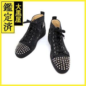 ルブタン　ハイカット スニーカー　LOU SPIKES ORLATO　メンズ41ハーフ　ブラック　ラメ　2143100377097　【432】