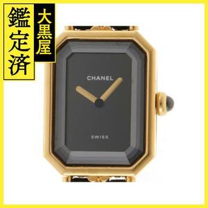 CHANEL シャネル 時計 プルミエールS H0001 時計 ブラック文字盤 ゴールドメッキ/カーフレザー クォーツ レディース M【200】