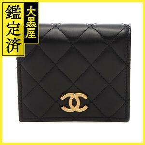 CHANEL シャネル マトラッセ ココマーク 2つ折財布 スモールウォレット ラムスキン ブラック【473】