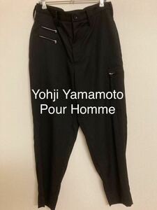 Yohji Yamamoto Pour Homme ウールギャバジン　カーゴパンツ　ファスナーデザイン　size.1 ヨウジオム　黒 送料無料