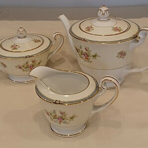 W小B468★ オールドノリタケ Noritake 月桂樹 大型ティーポット シュガーポット クリーマー 花柄 金彩 レトロ アンティーク 裏記名ありの画像1