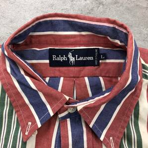 Ralph Lauren ラルフ ローレン ストライプ柄 長袖シャツ レッド 赤 メンズ Lサイズの画像7