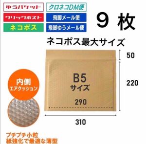 ネコポス最大サイズ　しっかりした薄型茶色クッション封筒　9枚