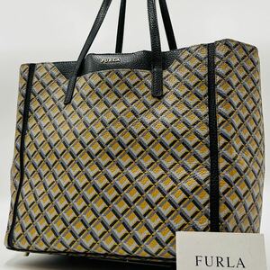 1円 〜【入手困難品】定価10万円 フルラ FURLA トートバッグ ビジネスバッグ ブリーフケース A4 2way 総柄 レザー メンズ レディース