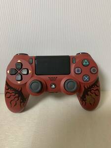 PS4 ワイヤレスコントローラ DUALSHOCK4 モンスターハンターワールドリオレウスエディション/モンハン/詳細状態動作未確認/ジャンク扱