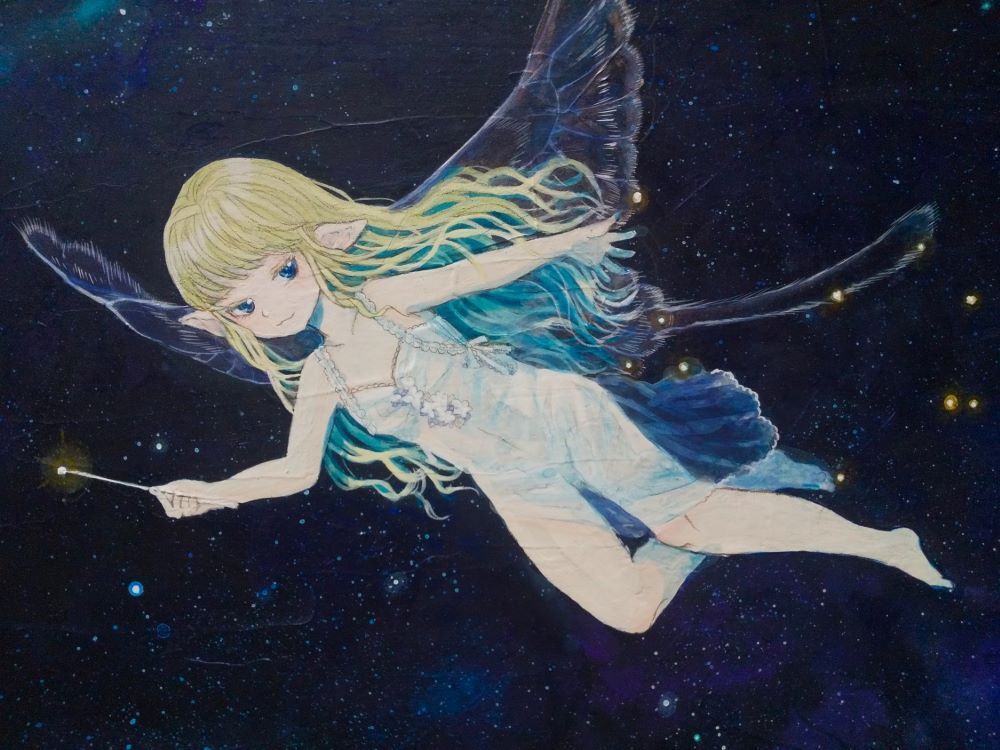 Hand-drawn illustration*Original Fairy of the Spring Night Sky, comics, anime goods, hand drawn illustration