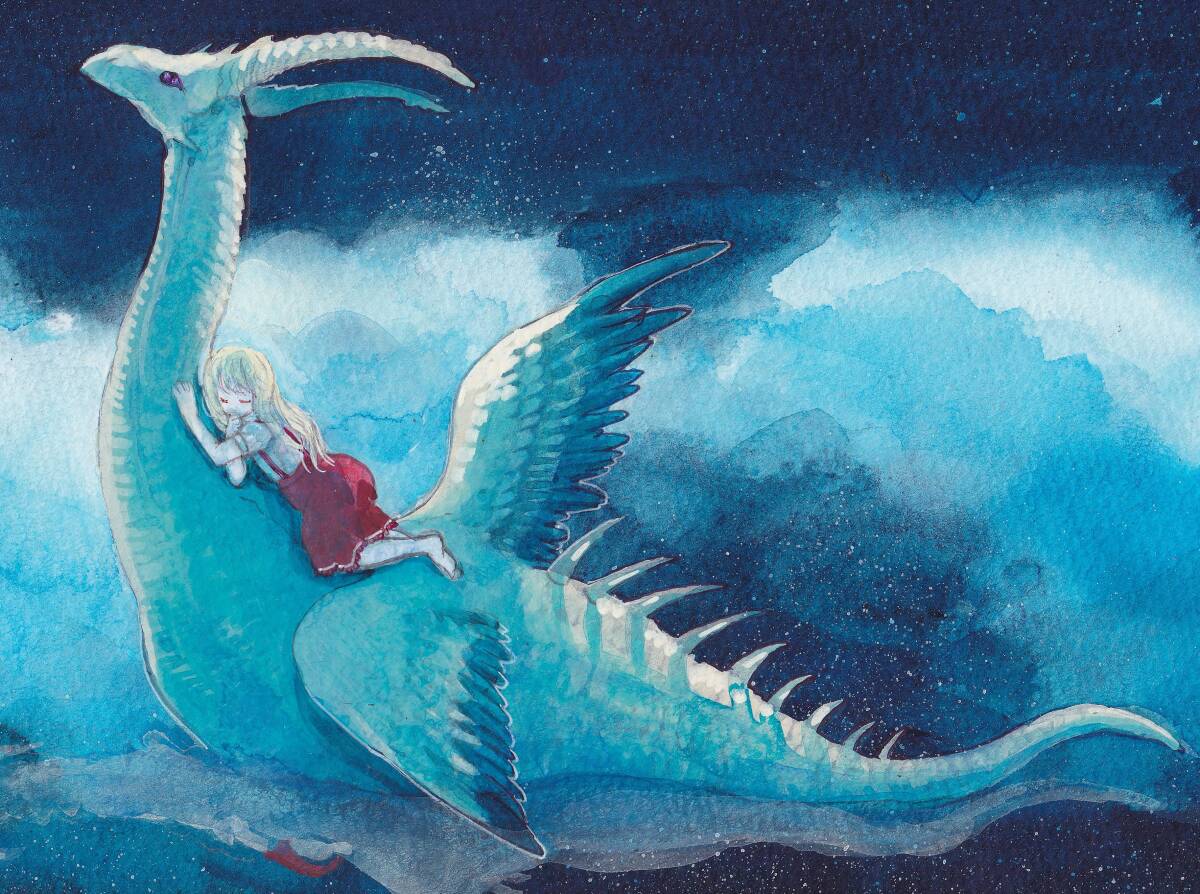 手描きイラスト*オリジナル『天空湖の竜』, コミック, アニメグッズ, 手描きイラスト