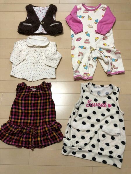 80cm 5点セット　 まとめ売り　女の子 ロンパース ベビー服 子供服　ジャンパースカート　ワンピース　カーディガン