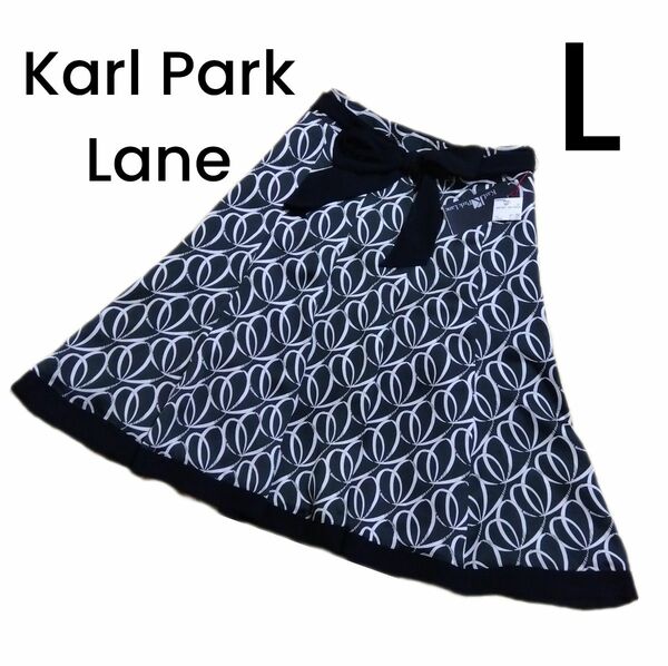 【新品/Karl Park Lane】ブラック 総柄 フレアスカート 7号 L