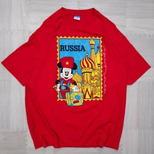 古着 80s 天使 ディズニー レア ミッキープリント RUSSIA キャラT Tシャツ トップス メンズXXL相当 USA製 レッド シングルステッチ