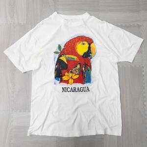 古着 90s NICARAGUA 鳥 アニマル プリント Tシャツ トップス メンズXL相当 ホワイト シングルステッチ