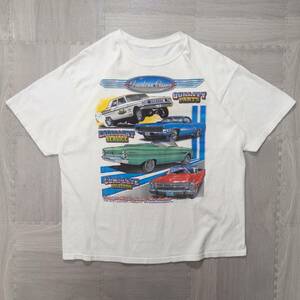 古着 90s ホットロッド アメリカンクラシックカー プリント Ｔシャツ メンズXXL相当 ホワイト シングルステッチ