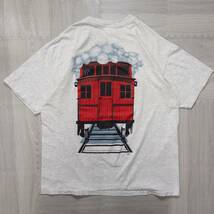 古着 90s 列車リンクプリント Ｔシャツ トップス メンズＸＬ グレー USA製 シングルステッチ_画像1