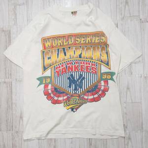 古着 90s 1996s MLB NYヤンキース ワールドシリーズ Ｔシャツ トップス メンズL USA製 ホワイト シングルステッチ
