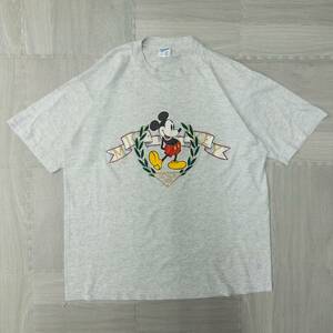 古着 90s ミッキーマウス プリントTシャツ トップス メンズXL USA製 シングルステッチ グレー