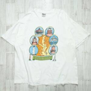 古着 90s ONEITA 灯台 プリントTシャツ トップス メンズXL ホワイト USA製 シングルステッチ