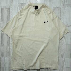 古着 90s 00s NIKE ユーロ ナイキ Vネック ワンポイント Ｔシャツ トップス メンズM ベージュ トルコ製