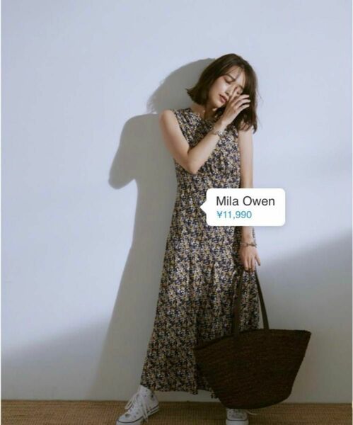 美品☆ Mila Owen ミラ オーウェン 花柄切替ギャザーワンピース パープル