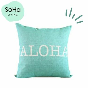 SoHa LIVING アロハ タイプライター アクア クッションカバー 43x43cm ハワイアン ソーハリビング