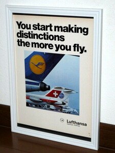1974年 USA 70s 洋書雑誌広告 額装品 Lufthansa ルフトハンザ (A4size) /検索用 Swiss Air Pan Am TWA 店舗 ガレージ 看板 ディスプレイ AD