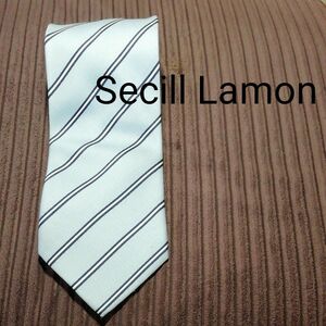 【USED】ネクタイ　セシルラモン　Secill Lamon　水色　レジメンタルストライプ　パブロ