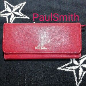 【USED良品】二つ折り長財布　ポールスミス　Paul Smith　レッド　レザー　本革　ロングウォレット