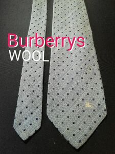 【USED美品】 ネクタイ　バーバリー　BURBERRY　グレー　ドット柄　ウール　ホースマーク刺繍