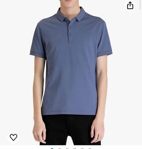 ポロシャツ メンズ 半袖 綿100 カジュアル ゆったり コットン　ブルー　XL
