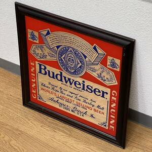 パブミラー Budweiser バドワイザー サイズ 約48 x 48 cm 大型 木製 壁掛け 看板 鏡 昭和レトロ 当時物 Beer ビール インテリア
