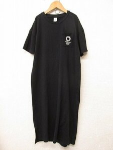 k6629：TOKYO 2020 東京オリンピック 公式グッズ Tシャツ ワンピース M 半袖ワンピ 黒ブラック/レディース：35