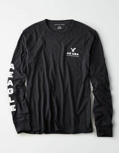 * ラスト * AE アメリカンイーグル 袖ロゴ ロンT Long Sleeve Graphic T Charcoal / S 長袖Ｔ*