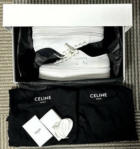 セリーヌ　ジェーン レースアップ ロースニーカー 36 キャンバス&カーフスキン　WHITE トリオンフ　エディースリマン CELINE Hedi Slimane