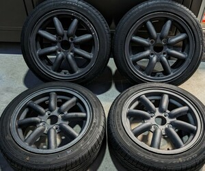 8スポーク　14×6J+40 PCD100 165/55R14 旧車　当時物　GOOD YEAR　LS2000 ラパン　ワタナベ　ブラックレーシング　ミニライト　エブリィ