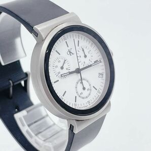 【1円スタート】稼働品 Calvin Klein カルバンクライン K2181 クロノグラフ 白文字盤 ラウンド クオーツ メンズ腕時計の画像3