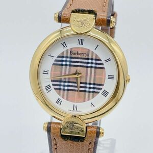 【1円スタート】稼働品 BURBERRY バーバリー 1000 ノバチェック ラウンド ローマン ゴールド クオーツ 腕時計