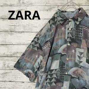 ZARA 総柄レーヨンシャツ 半袖シャツ 総柄シャツ お洒落 夏 人気 レトロ